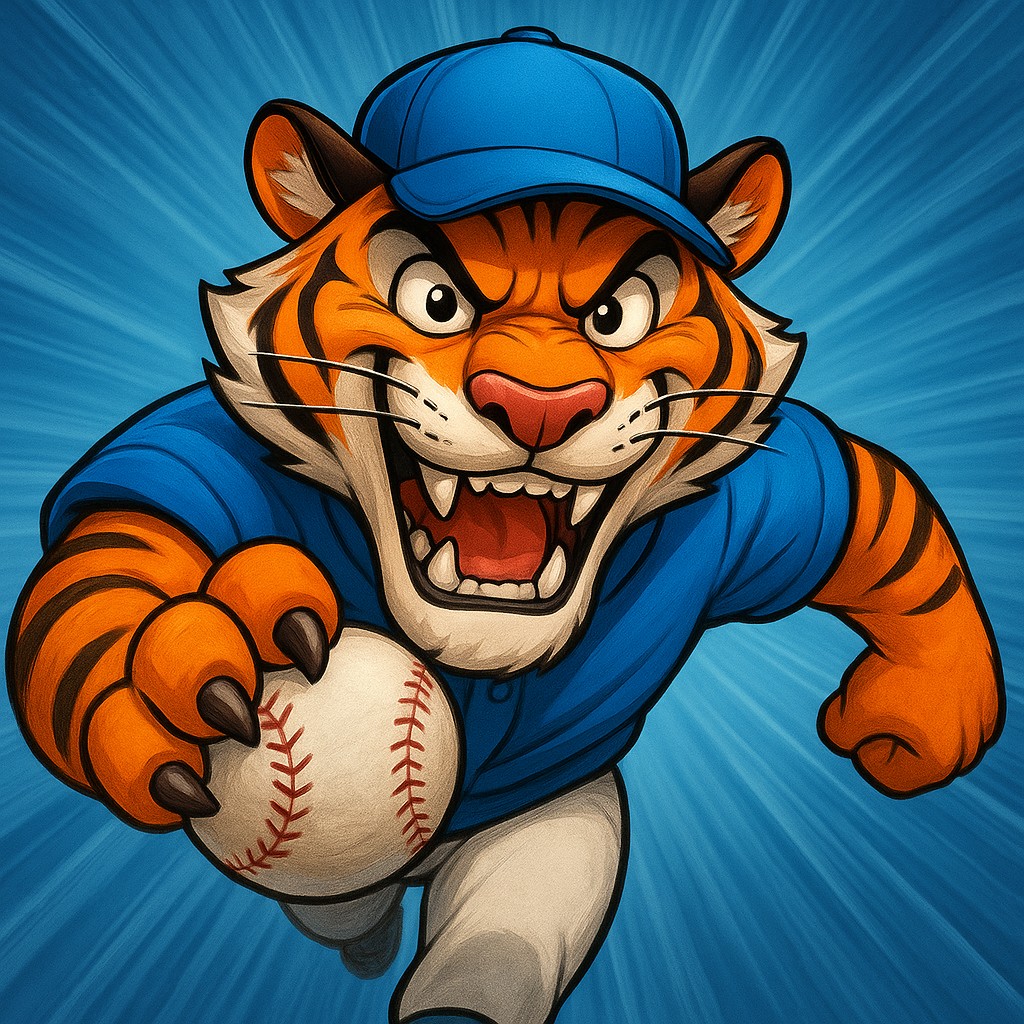 333bt ক্রিকেট গেমিংয়ের প্রতীক হিসেবে ইউনিফর্ম পরা এবং হাতে বল ধরে থাকা এক আনন্দিত টাইগার শাবক